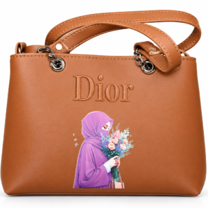 Elegant Tan Women’s Handbag with Hijab Girl Printed Design