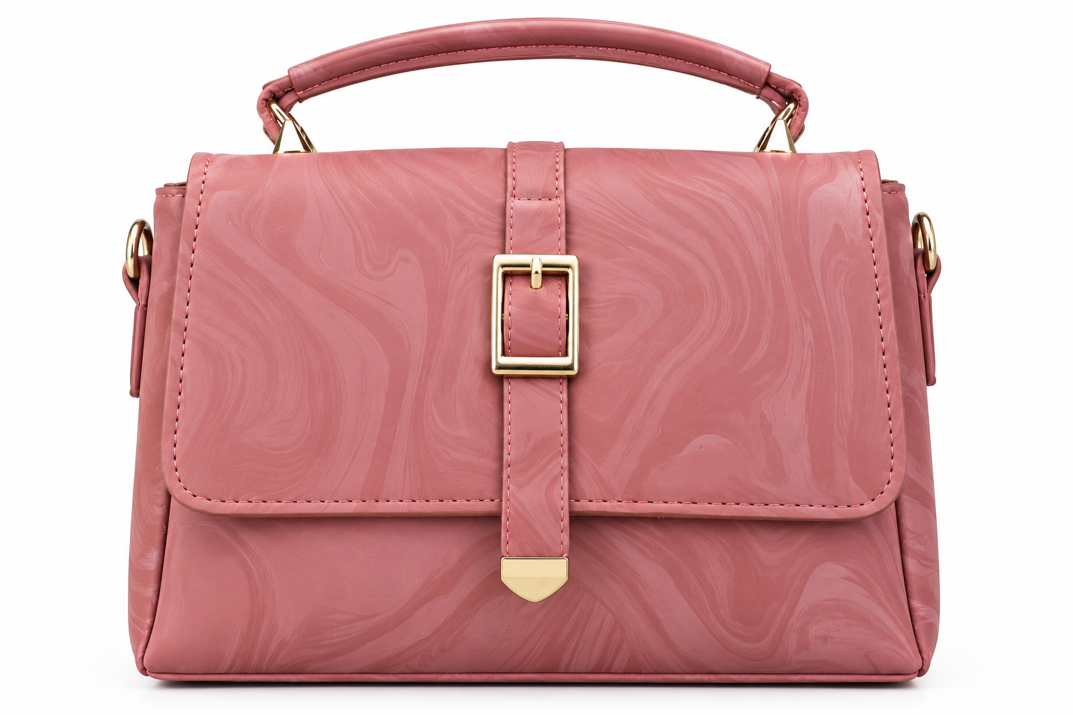 Stylish Dusty Pink Women's Handbag with Gold Buckle