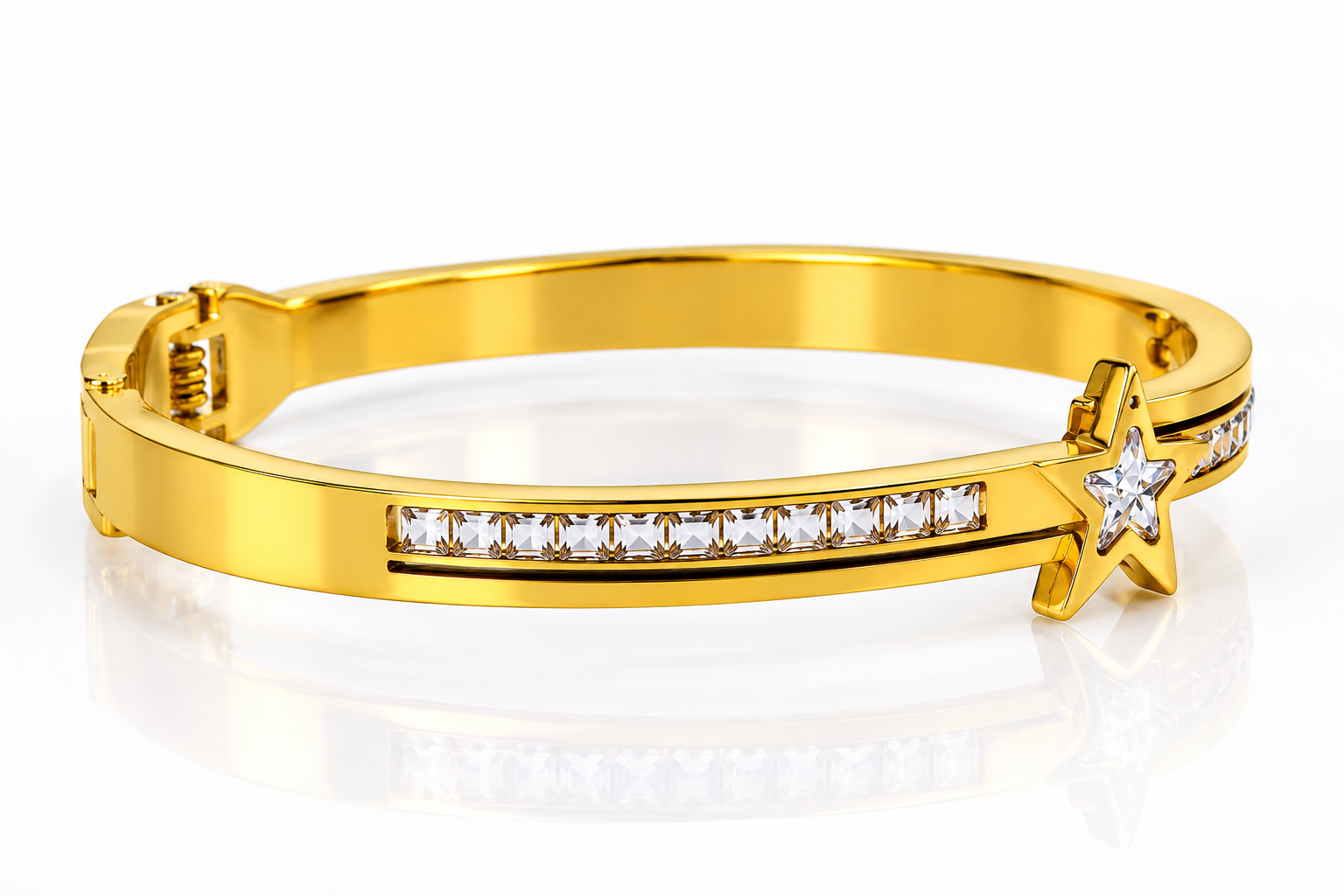 Stainless Steel Star Bangle with Crystal Accents