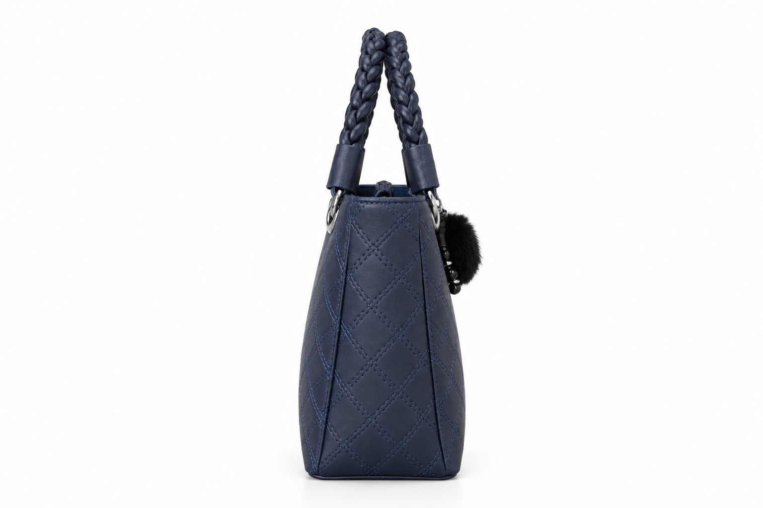 Elegant Navy Blue Quilted Women's Handbag with Braided Handles