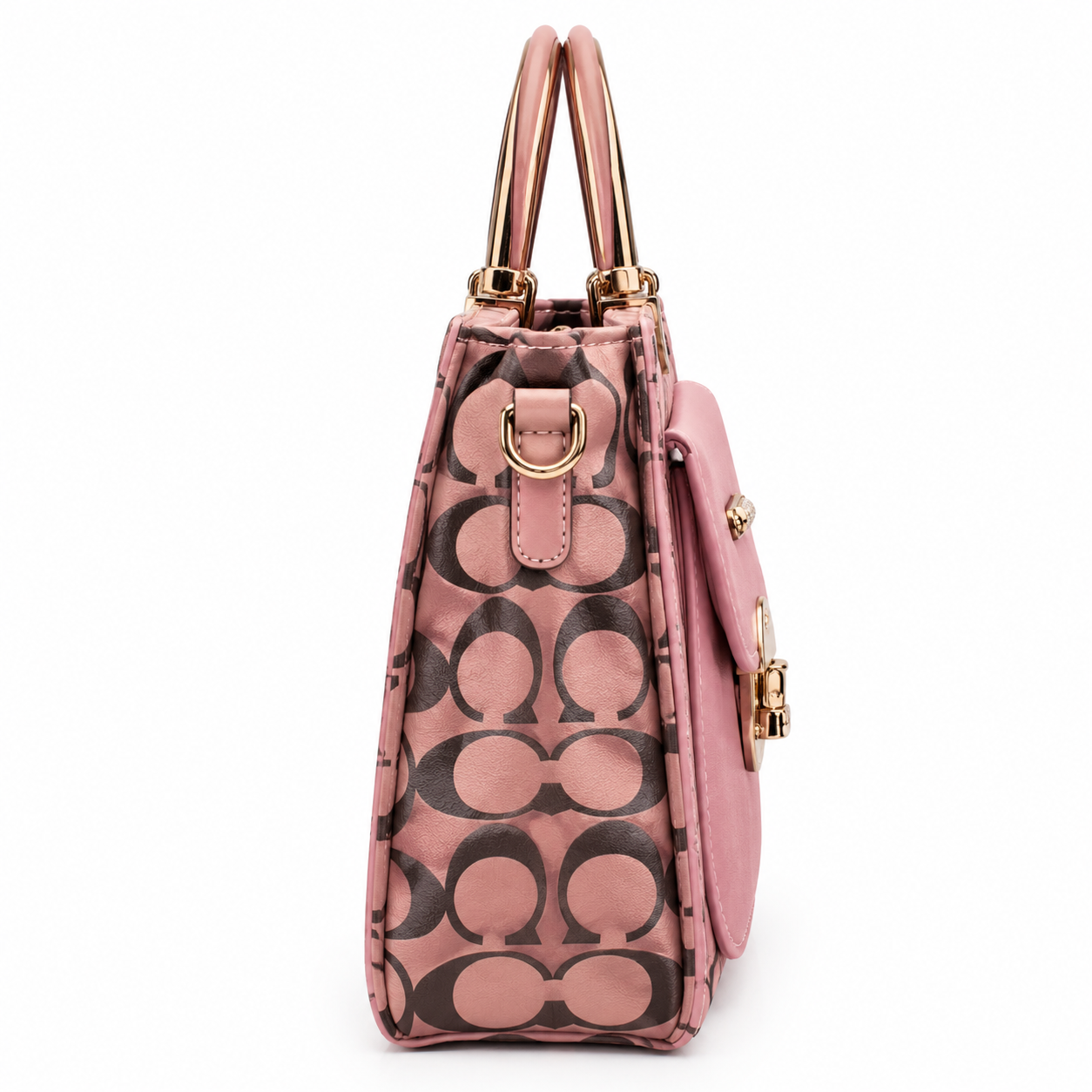 Elegant Dusty Pink Women's Handbag with Metallic Handle