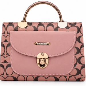 Elegant Dusty Pink Women’s Handbag with Metallic Handle