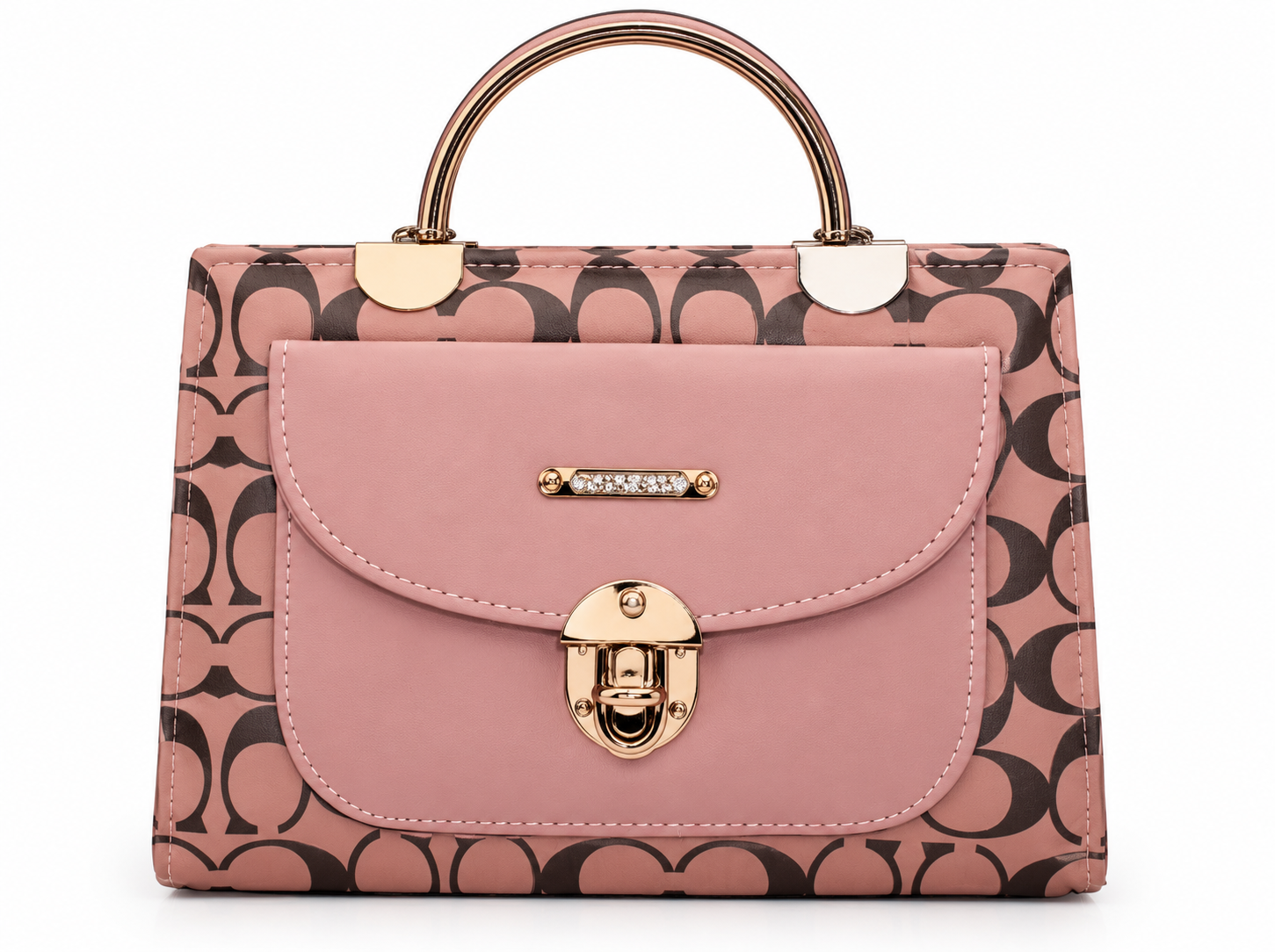 Elegant Dusty Pink Women's Handbag with Metallic Handle