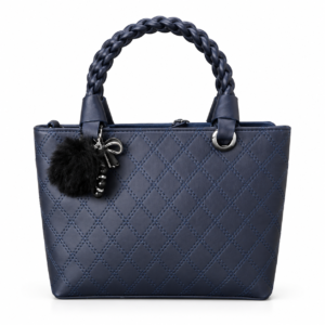 Elegant Navy Blue Quilted Women’s Handbag with Braided Handles
