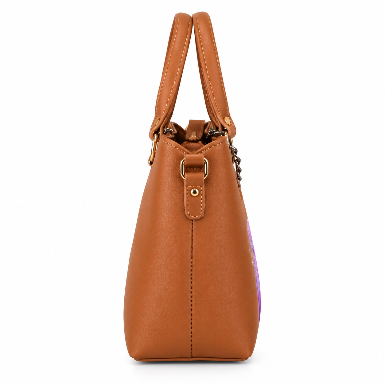 Elegant Tan Women's Handbag with Hijab Girl Printed Design
