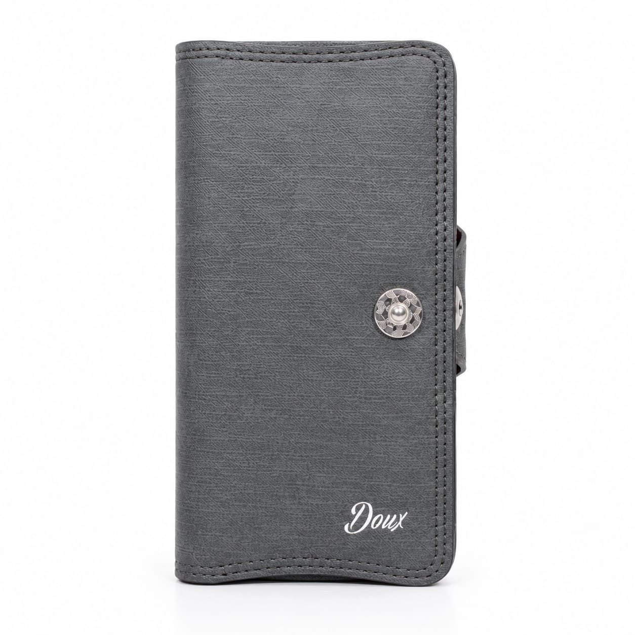 Men's Premium Grey Long Wallet with Button Closure