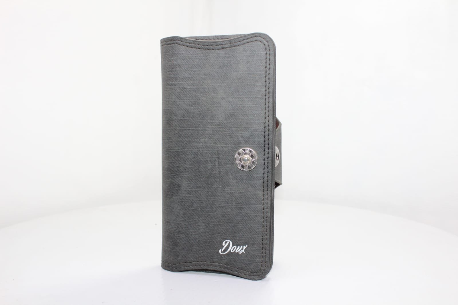 Men's Premium Grey Long Wallet with Button Closure