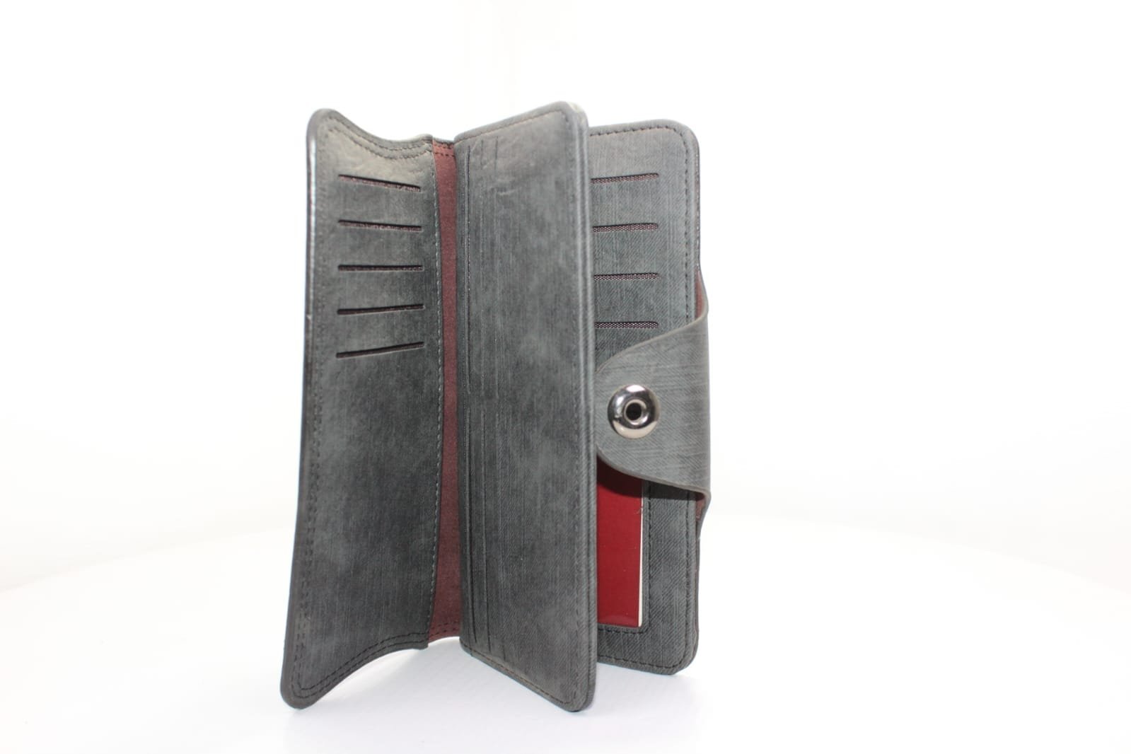 Men's Premium Grey Long Wallet with Button Closure
