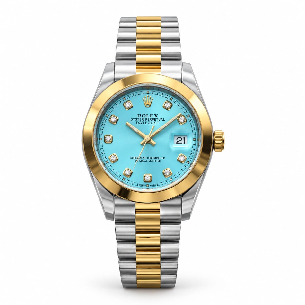 Men's Two-Tone Gold & Silver Green Dial Wrist Watch