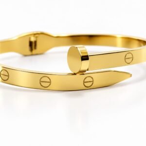 stainless steel Gold-Tone Screw Motif Open Cuff Bracelet